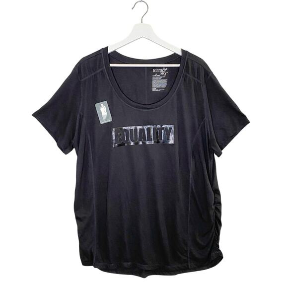 terra & Sky Tunic Top Womens 1X Black "EQUALITY" SHIRRED T' Shirt NEW - Picture 1 of 7